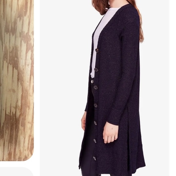 We The Free navy blue metallic button up light weight cardigan - Picture 2 of 10